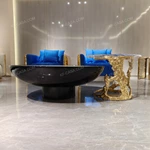 Artistic Coffee Table Set with Radiant Pattern Top and Sculptural Metal Base